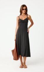 Poppy Midi Dress (Black) - Image 4