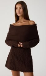 Pavati Long Sleeve Mini Dress (Chocolate Marle) - Image 3