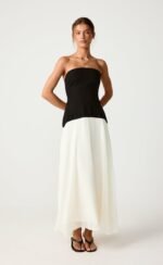 Stella Midi Dress (Black/Cream) - Image 2