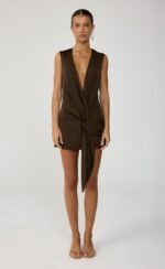 Solenne Mini Dress (Chocolate) - Image 2