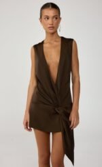 Solenne Mini Dress (Chocolate) - Image 3